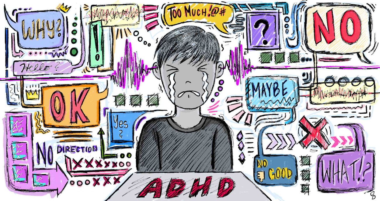 تصویر کارتونی ازآشفتگی افکار در ADHD