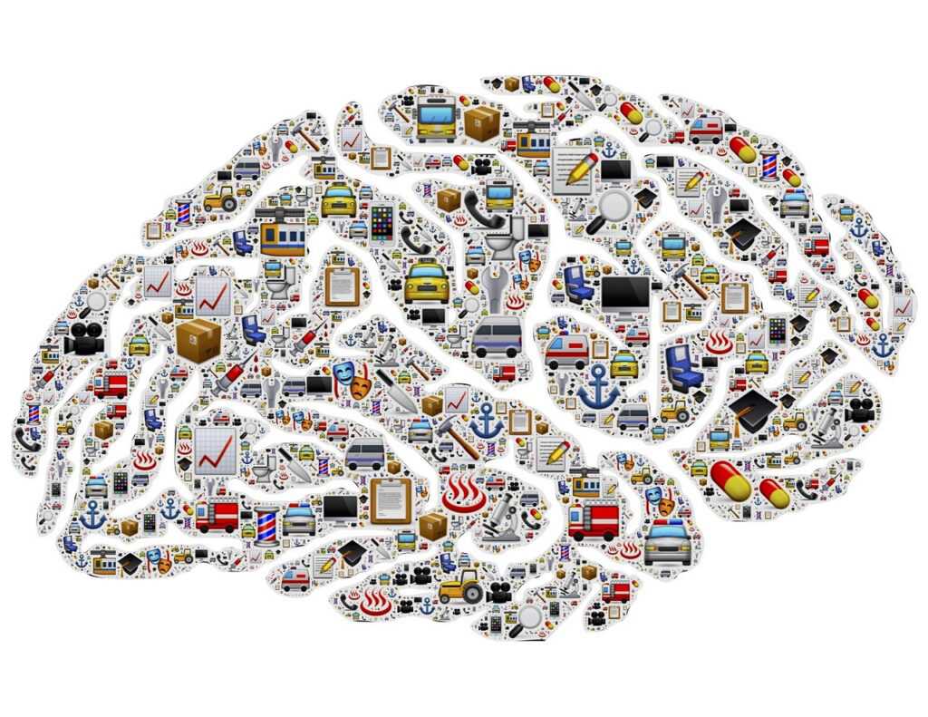 تصویر اشیای کارتونی مختلف در مغز